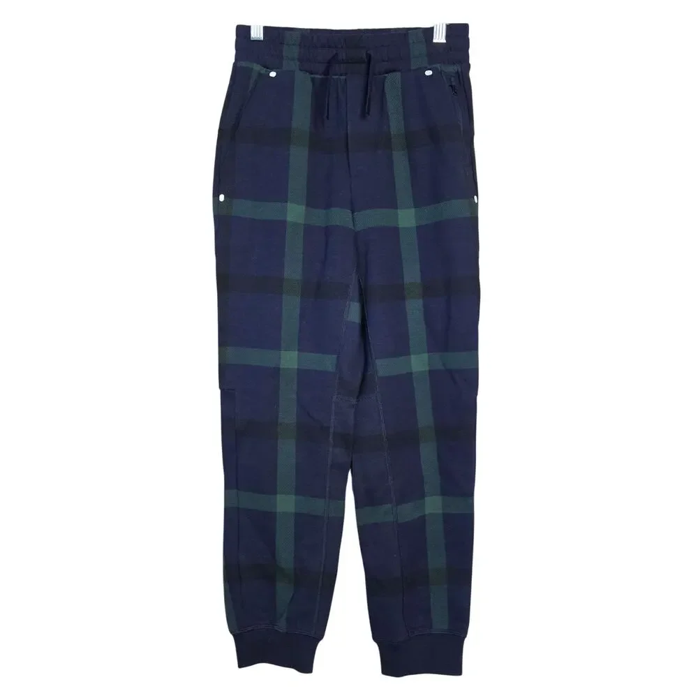 Gap Jogger Pants Kids 12 Blue Green Plaid Knit Drawstring Moisture Wicking